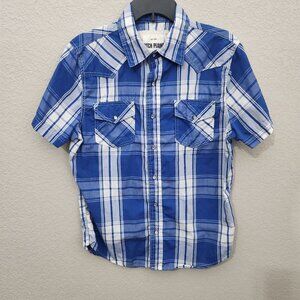 Ditch Plains Blue & White Plaid Short Sleeve Button-Up Western Shirt M